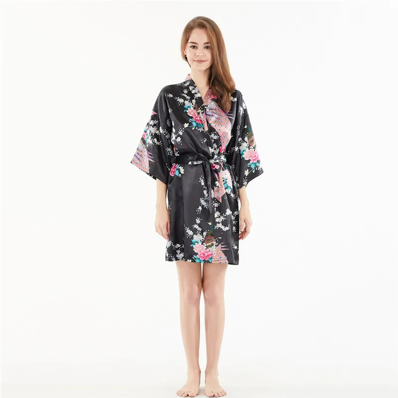 

Silk Satin Wedding Bride Bridesmaid Robe Floral Bathrobe Short Kimono Robe Night Robe Bath Robe Fashion Dressing Gown For Women