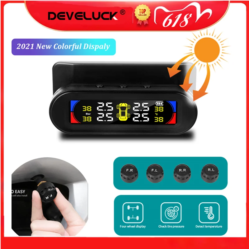2021 цветная Солнечная TPMS Автомобильная сигнализация давления в шинах