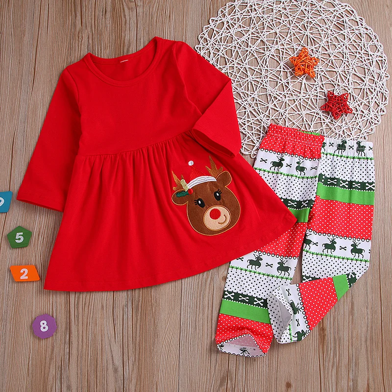 Комплект одежды для маленьких девочек платье с длинными рукавами и штаны