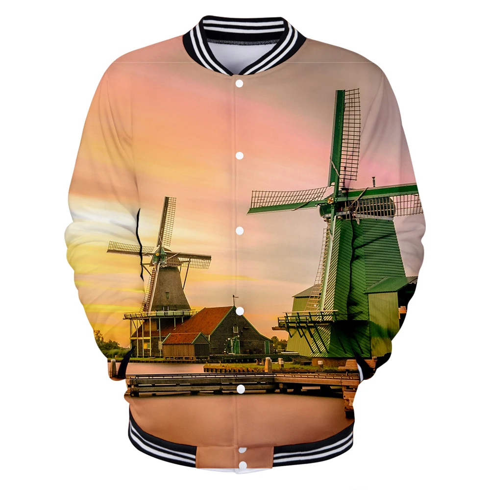 

Windmill Beach Coconut Tree Jackets Men Women Hoodies Sea Beautiful Seaside View 3D Baseball Jacket Mens Button Clothes