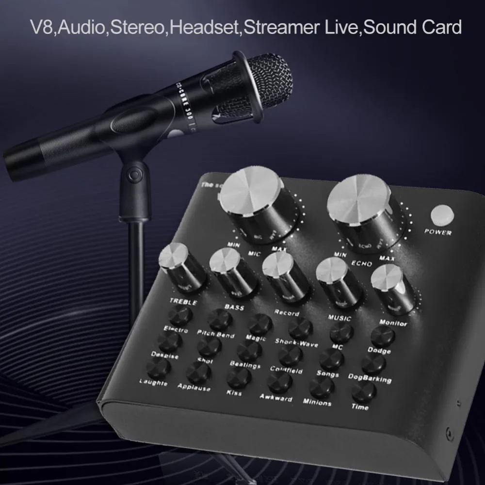 ALLOYSEED V8 аудио USB микрофон гарнитуры трансляция Live звуковая карта 112 виды Электрический звуковой трансляции для телефона компьютер PC аудиокарта звуковая карта внешняя звуковая карта