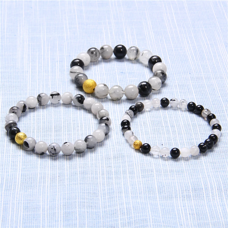 Браслеты из рутилированного кварца с золотыми бусинами для мужчин и женщин