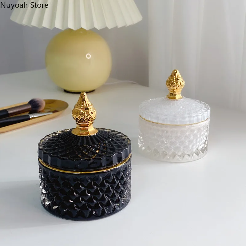 

Black and White Glass Storage Jars Home Decoration Ornaments Creative Jewelry Storage Boxes Storage Jars Kitchen Supplies