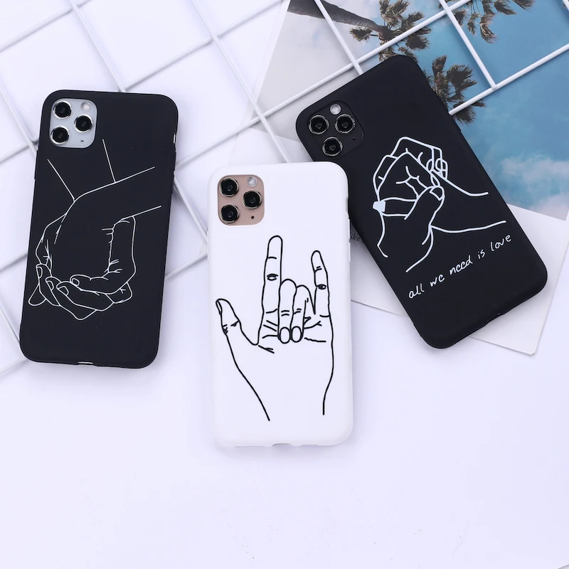 Lover Hand Line Simple Phone Cover For iPhone14 14ProMax 14Plus 13Promax 13 12 11 Soft Silicone Case Fundas