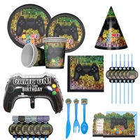 cartoon version of the birthday game theme party supplies decor atmosphere layout props party supplies gamepad cup plate straw