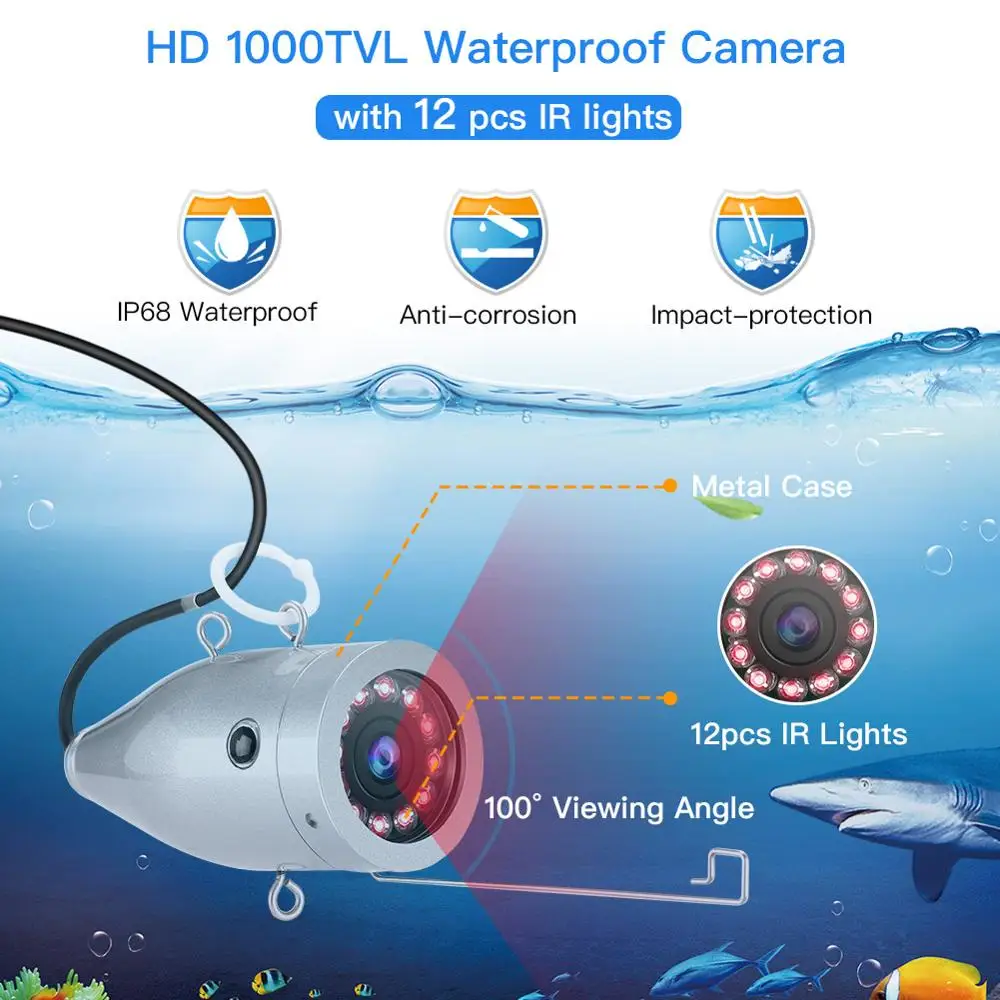 Eyoyo EF07S 30 м рыболокатор подводная ледяная рыболовная камера 7 дюймов 1000TVL ИК Видео