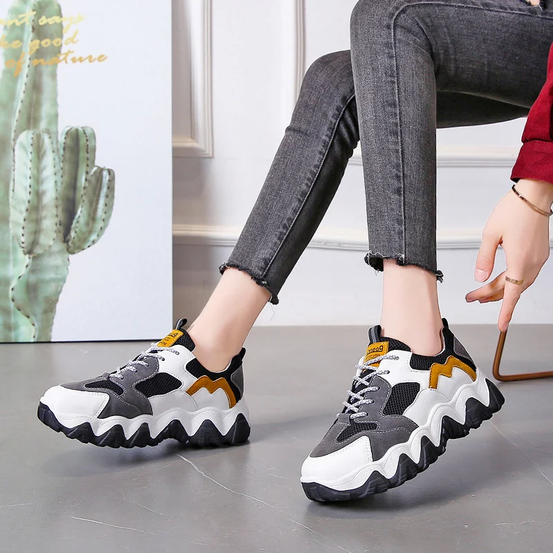 Sooneeya/женские кроссовки на толстой платформе Удобная обувь для бега Модная