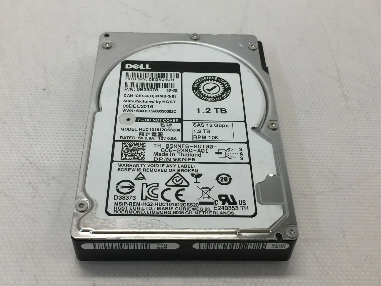 

DELL 9XNF6 09XNF6 HUC101812CSS204 1.2TB 12G 10K SFF 2.5" SAS HDD HARD DRIVE