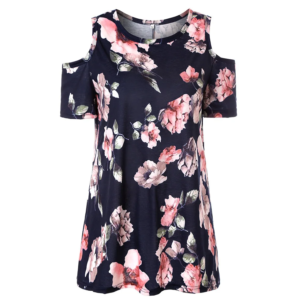 Женские шифоновые блузки топы с открытыми плечами короткий рукав цветочный