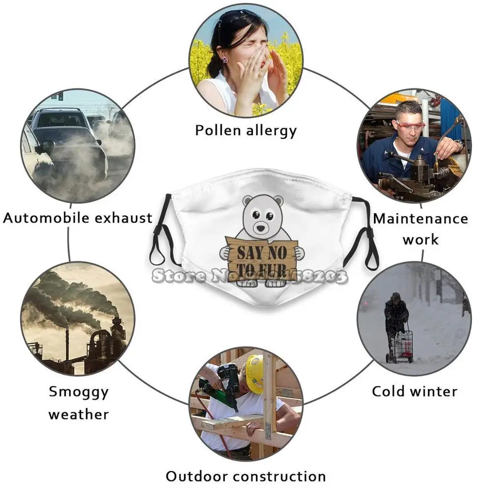 

Say No To Fur New 3D Clouth Face Mask Washable Black Pm2.5 Filter Diy Mask No Fur Trade No Fur Anti Fur Animal Murder Fur Blood