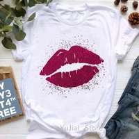 watercolor pinkredblue lips print t shirt womens clothing white casual tshirt femme tumblr clothes harajuku shirt streetwear