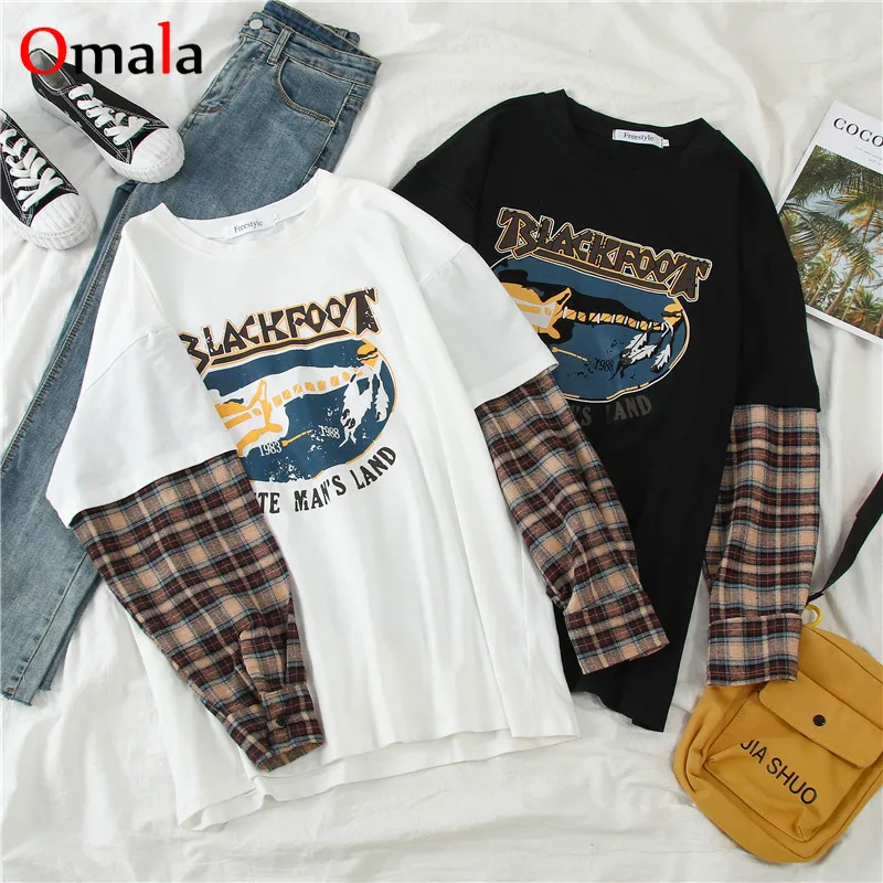 Весенние большие футболки с графическим принтом Женская Футболка harajuku длинным