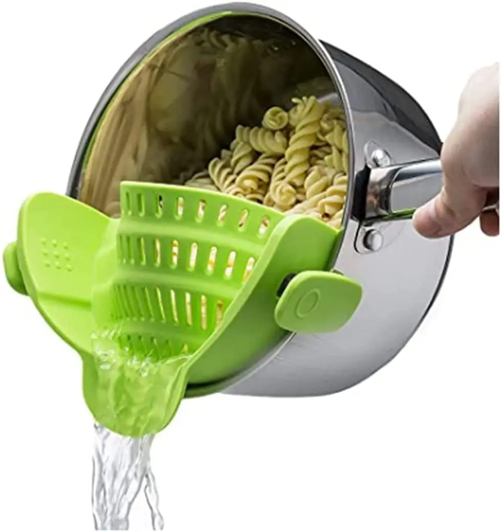 

Silicone kitchen strainer clip pan drain rack bowl funnel rice noodles spaghetti dish washing colander drain excess liquid
