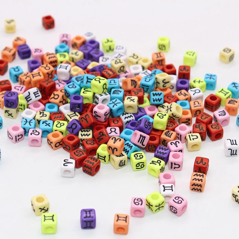 

New Candy Color Square 7x7mm Beaded 12 Constellation Accessories Acrylic Color Large Hole Beads Apparel Jewelry Making