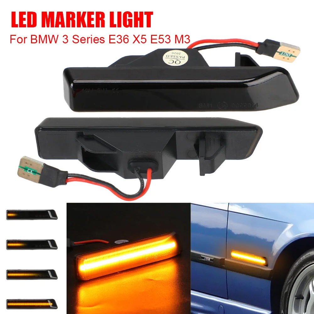 

Dynamic LED Side Marker Light Error Free DC 12V Turn Signal Lights For BMW 3 Series E36 X5 E53 M3 Flowing Water Car Indicator