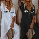 Комбинезон женский летний, белый, с коротким рукавом и широкими штанинами