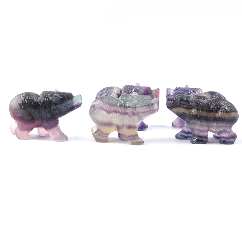 2&quot Natural Rainbow Fluorite Bear Figurine Carved Quartz Statue Reiki Healing Crystals Party Gifts Home Decor Crafts | Дом и сад