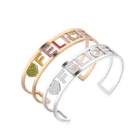 hollow colorful stainless steel felice letter cuff bracelet bangle crystal rose gold happy bangle for women 2019 trendy jewelry