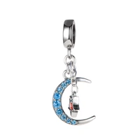100 real 925 sterling silver moon star charm blue crystal original pendant bracelet armband berloque s389