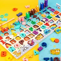childrens wooden montessori educational toys baby cognitive number letter shapes toddler puzzles fishing block busy board toys