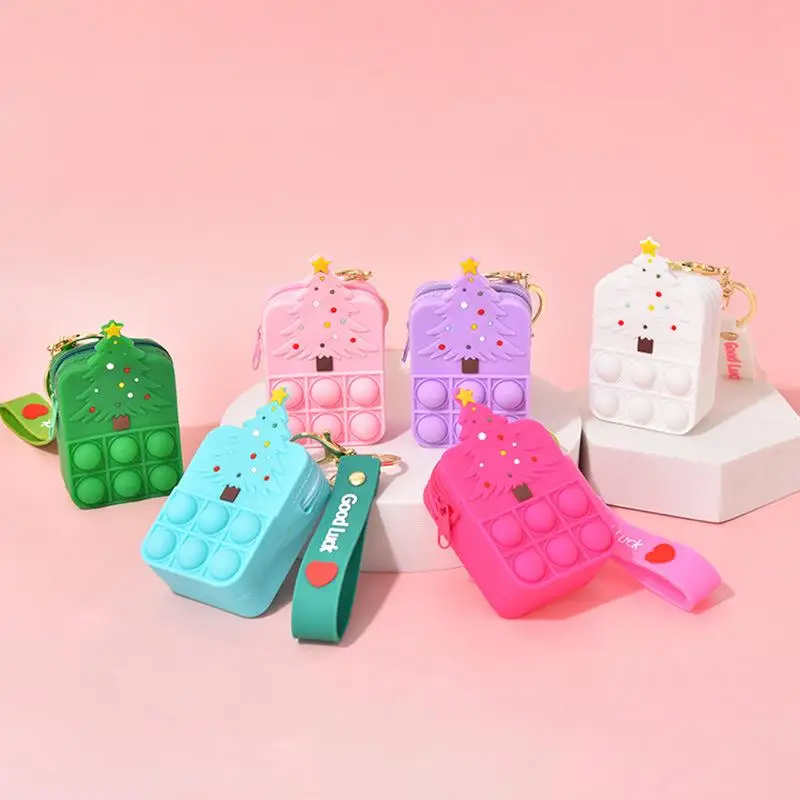 

Christmas Keychain Wallet Pop It Fidget Toys Popper Sensory Popet Push Bubble Decompression Simple Dimple Toys for Kids