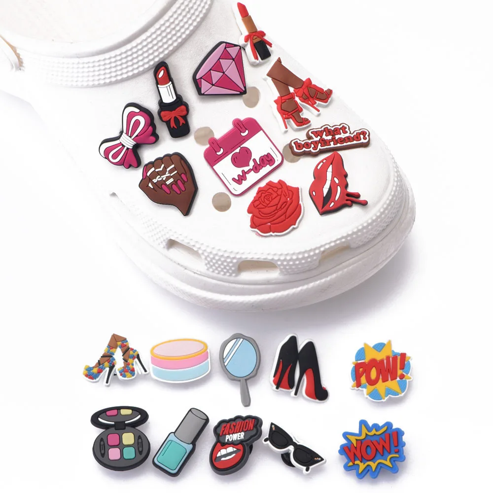 1 Pcs 2021 New Designer Women Croc Shoes Charms Girl Power Accessories Beauty Lipstick Queen Clog Shoes Make Up Pink Decoration