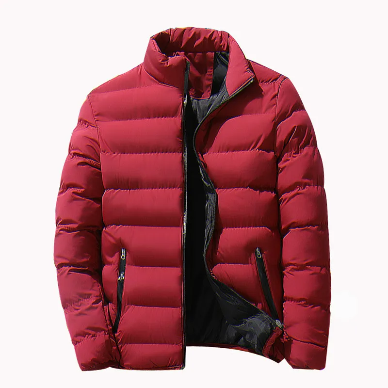 

Brand Men Parka Cotton Padded Winter Jacket Coat Mens Warm Jackets Male Solid Color Stand Collar Zipper Thick Coats Down Parkas