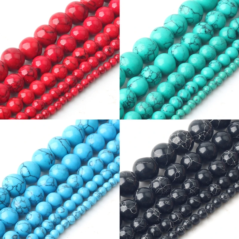 

Wholesale Natural Stone Red Howlite Turquoises Beads For Jewelry Making Bracelet Fit Diy Charm Beads 4 6 8 10 12MM