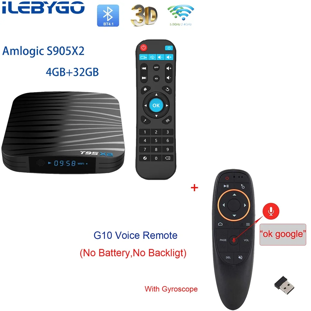 Смарт ТВ приставка Ilebygo T95X2 Android 8,1 4 ГБ 32 ГБ 64 Гб четырехъядерный процессор Amlogic S905X2 H.265 4K медиаплеер Youtube телеприставка - Цвет: 4GB 32GB G10