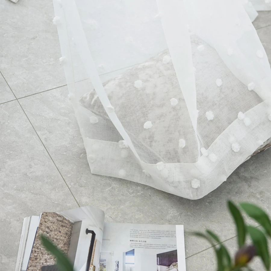 Белые кружевные 3D Плюшевые точечные оконные шторы для гостиной спальни эркера