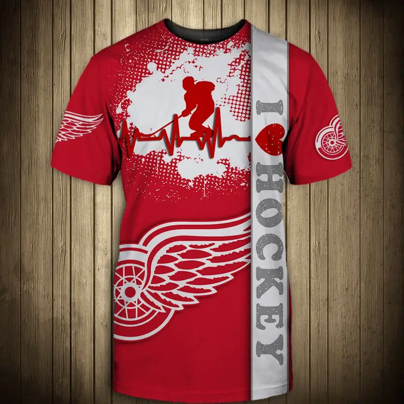 

New Outdoor Bike T-Shirt Summer Casual Tops Detroit Men's Fashion Red White Stitching Silhouette Tire Print Red Wings T-shirts