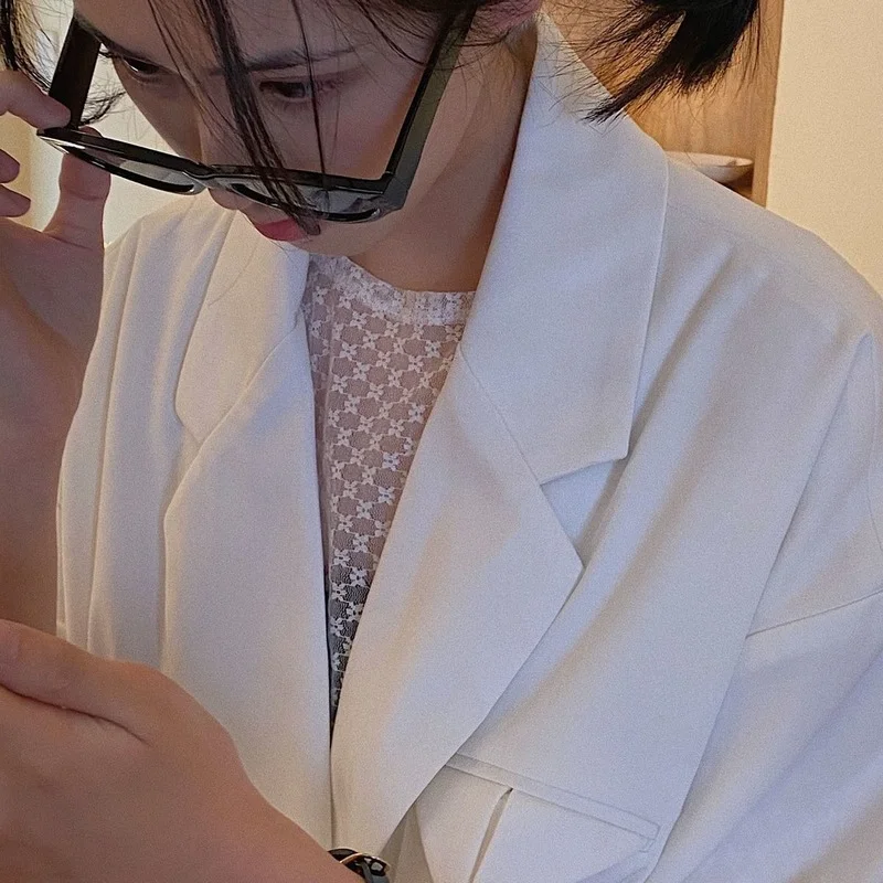 

Blazers Women Loose Solid Simple Korean Long Thin Verano Vintage Y2K All-match Casual Office Outwear Formal Pockets Breathable