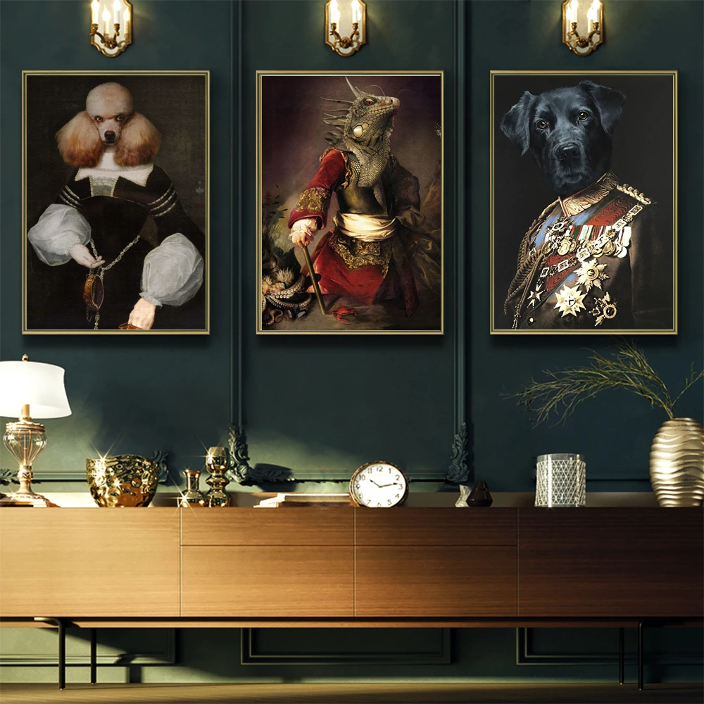 

Vintage Poster Wall Art Dog Retro Nostalgia Gentleman Oil Painting Animal Print Canvas Picture Living Room Home Decor