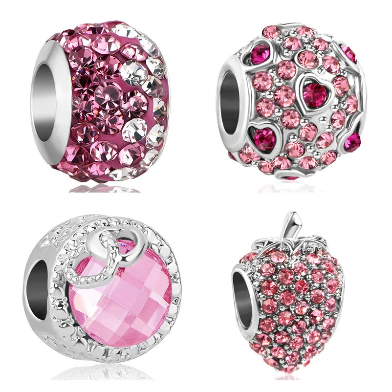 Бусина для браслета Пандора 4 шт./лот Микс розовых цветов снежинок клубники