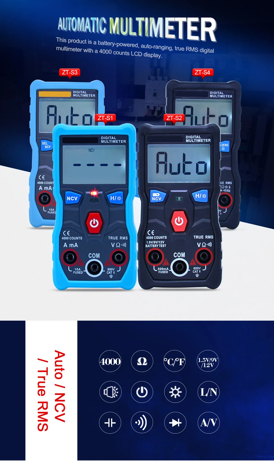 OUTEST автоматический мини цифровой мультиметр Multimetro True-RMS Интеллектуальный NCV 4000 отсчетов AC/DC Напряжение Ток Ом инструмент для тестирования