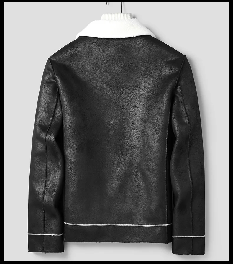 

One Men's Sheep Sheared Lapel Winter Jacket Men Slim Short Wool Fur Youth Fashion Genuine Leather Coat