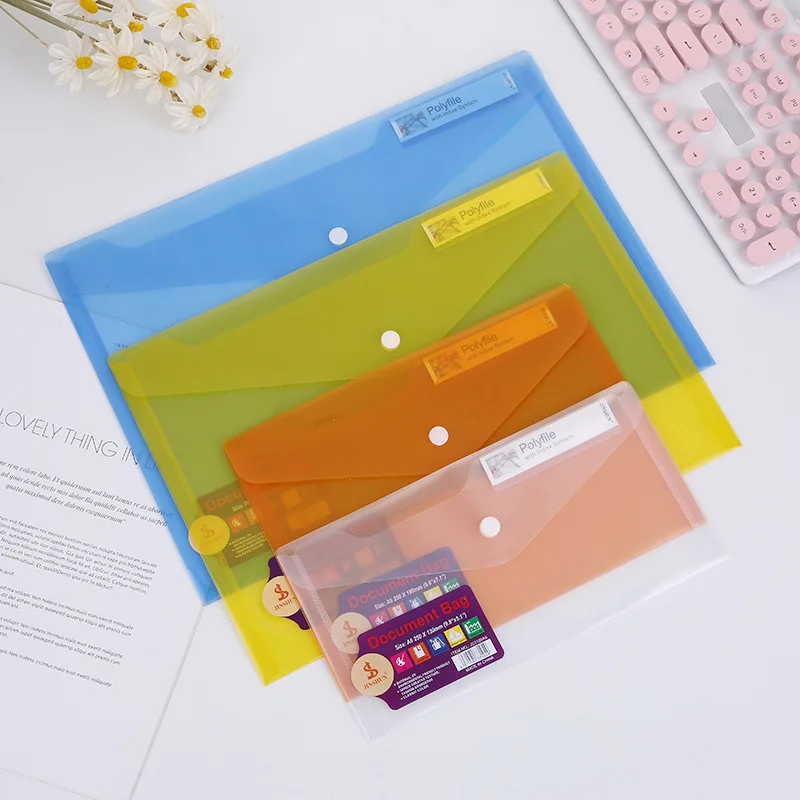 

6Pcs Poly Pockets Envelope Transparent A4 File Folder Button Closure Expandable File Pouch Clear Document Bag School Office Home