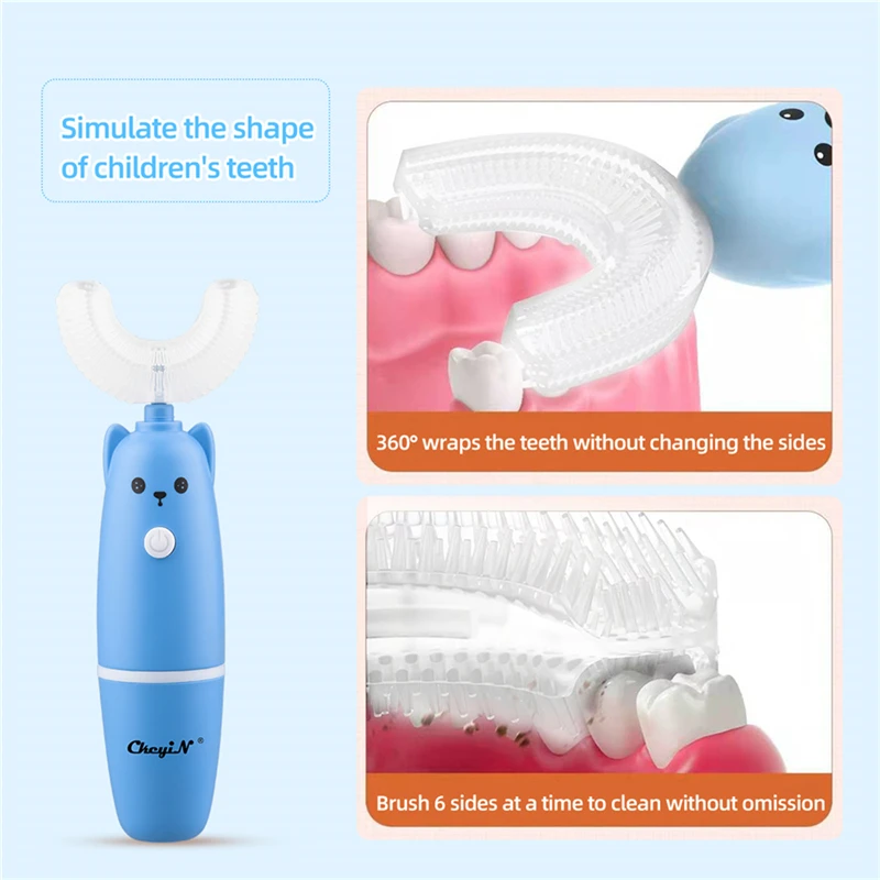 CkeyiN Smart 360 Degrees Electric Toothbrush Kids U Type Silicon Automatic Ultrasonic Teeth Tooth Brush Cartoon Pattern Children | Бытовая
