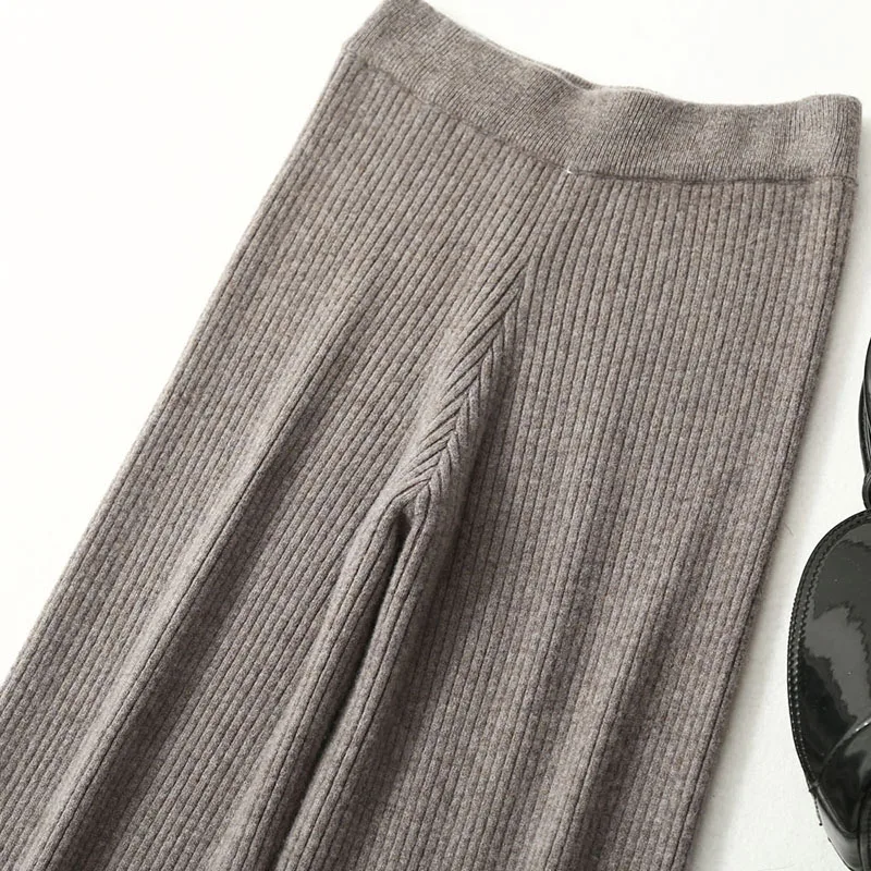 Casual Straight Leg Knitted Pants Women Must Have 100% Wool Loose Pants Slim Look All-match Long Trousers Soft Finewool 2020