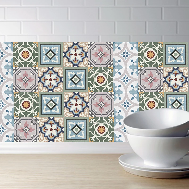 

Tile Floor Sticker Wall Sticker Home Decor TV Sofa Wall Art Mural Moroccan Style Retro 3D PVC Bathroom Kitchen Waterproof Europe