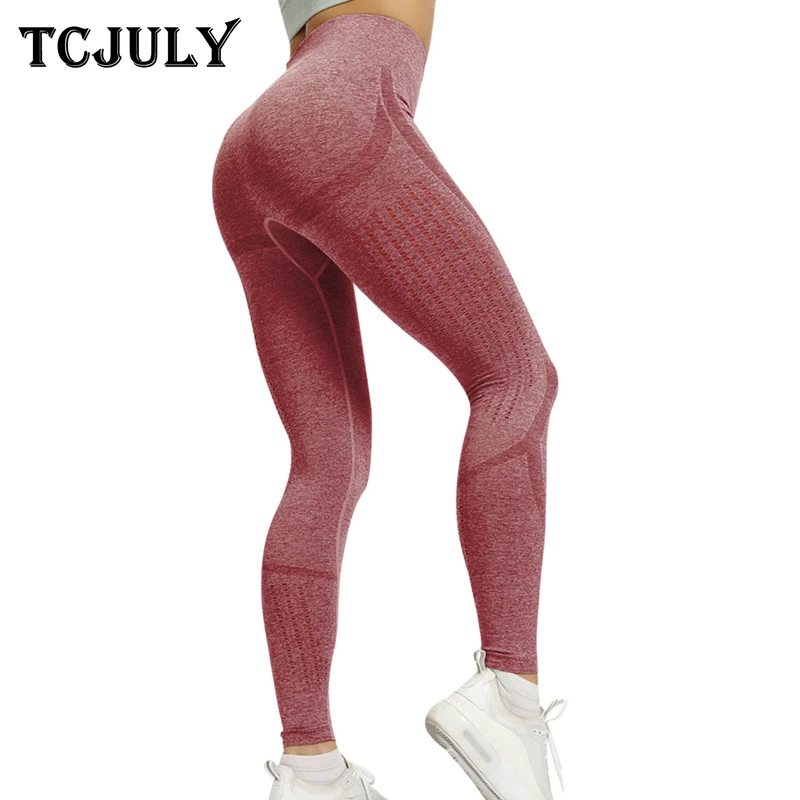 TCJULY Sexy Hollow Out Seamless Leggings For Women Solid High Waisted Push Up Workout Pants Breathable Quick Dry Fitness Leggins | Женская