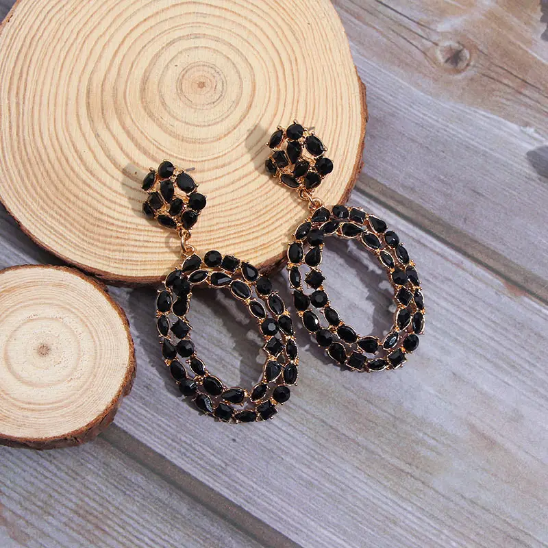 JJFOUCS роскошные стеклянные хрустальные Висячие серьги для женщин модные овальные