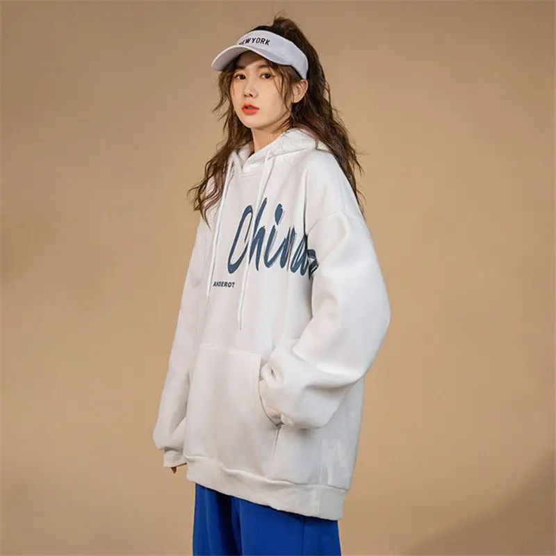 

Letter Printed Hoody For Women Men Loose All-match Thin Sweater 2022 Spring Autumn New Academy Couple Coat Oversize Aesthetic