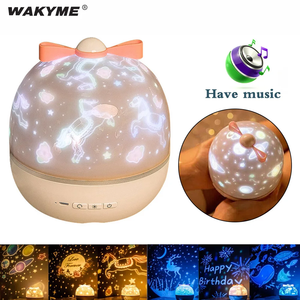 

WAKYME Music Projector 360 Rotation Universe Starry Sky Ocean LED Night Light 6 Projection Films USB LED Lamp Christmas Gift