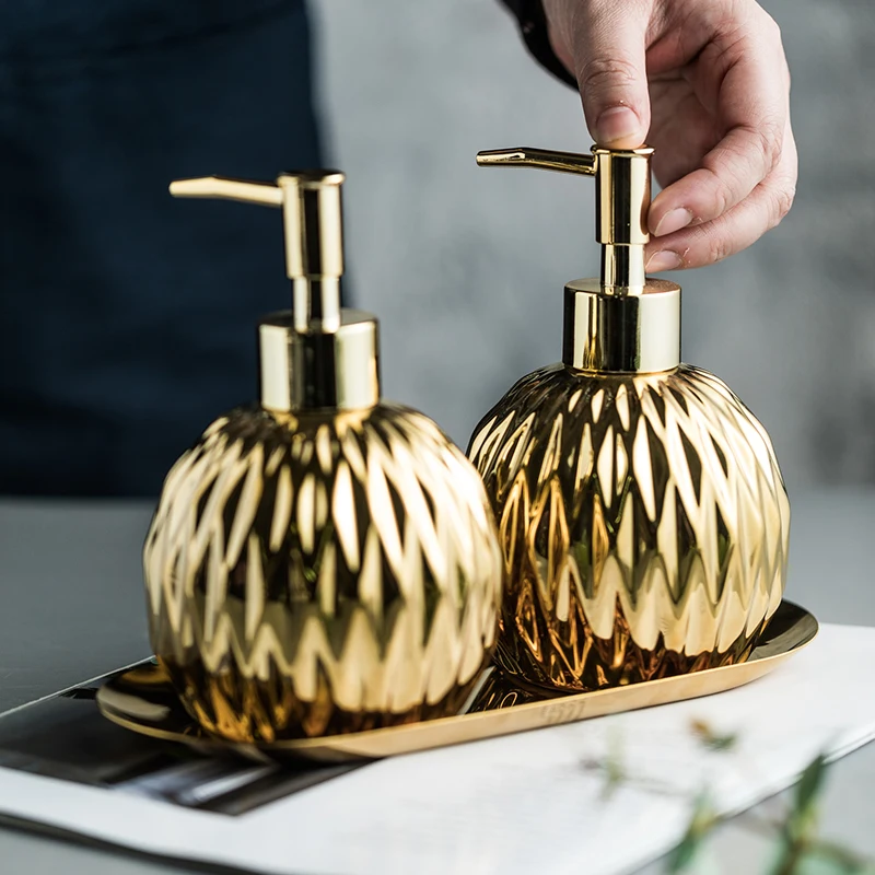 

400ml Soap Dispenser Gold Silver Ceramics Pump Bottle Bath Shower Gel Hand washing Shampoo Bottle Toilet Bathroom Accessories