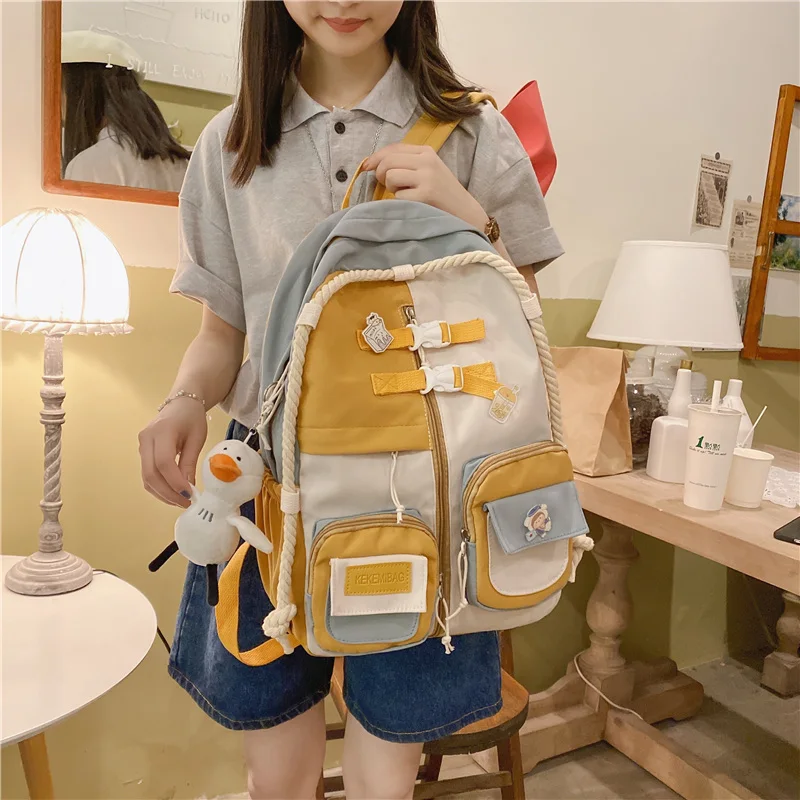 

Модный Рюкзак Kawaii в стиле пэчворк для девушек колледжа, рюкзак для ноутбука, женский милый дорожный рюкзак, Хлопковая сумка для отдыха, студ...