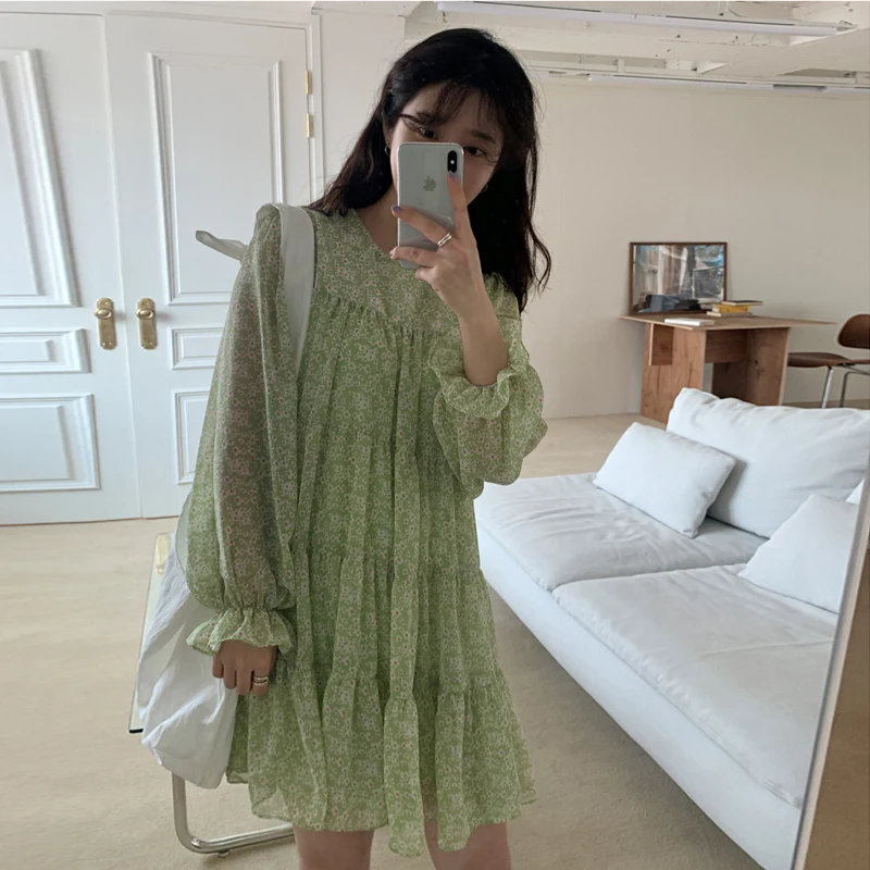 : Для летнее Открытое платье с цветочным рисунком для женщин в Корейском стиле