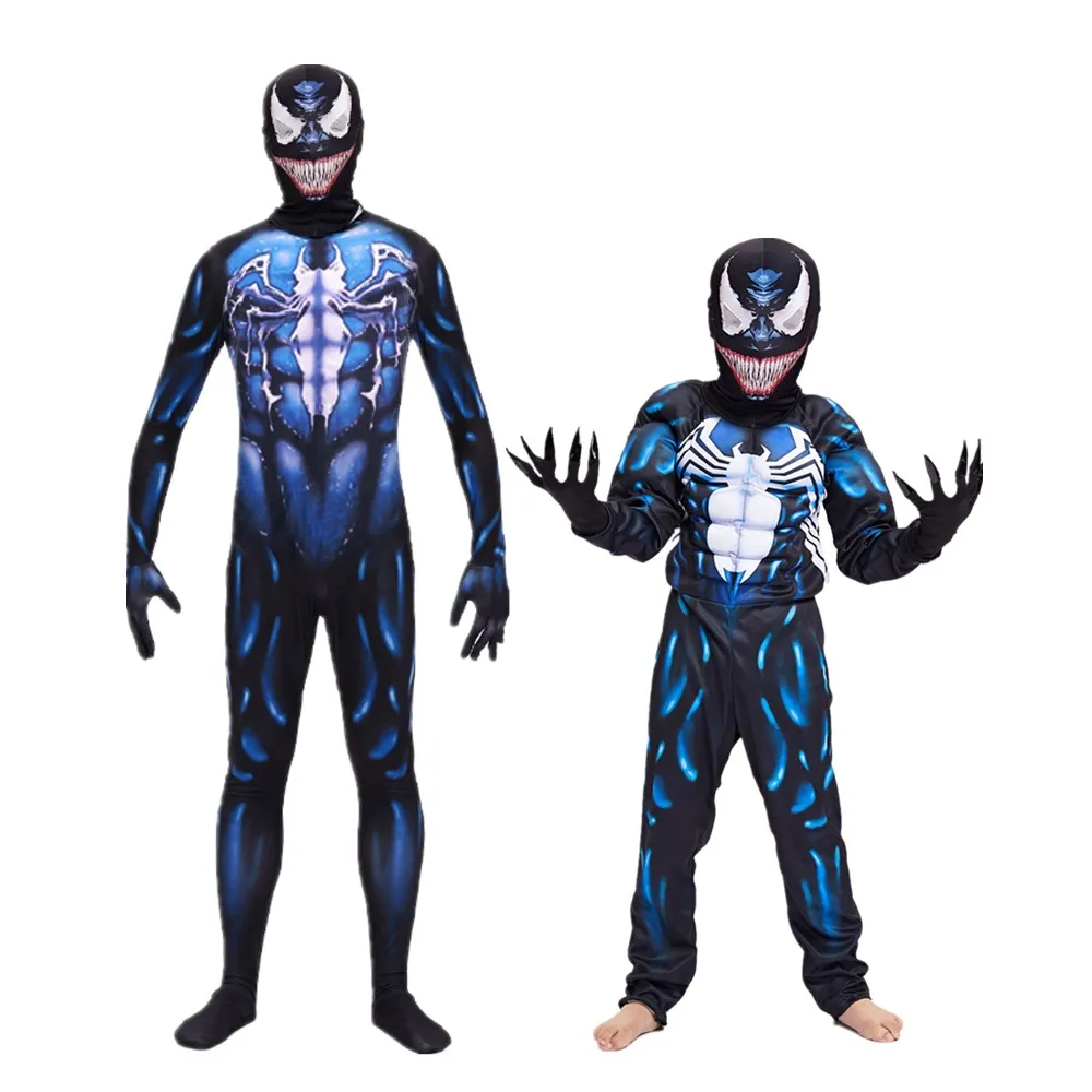 Детский и взрослый Веном Человек-паук супергерой фильм косплей Eddie Brock комбинезон