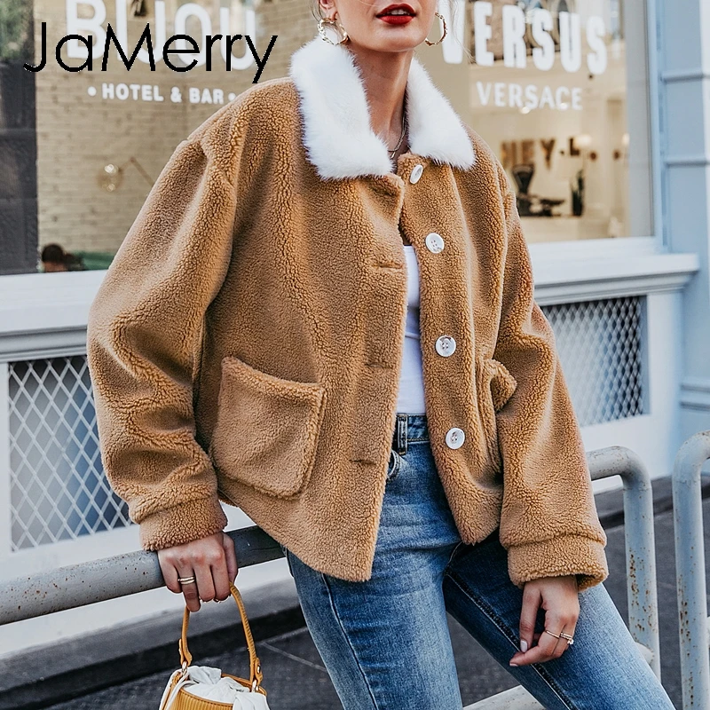 JaMerry/винтажная Повседневная Женская куртка с карманами из искусственного меха