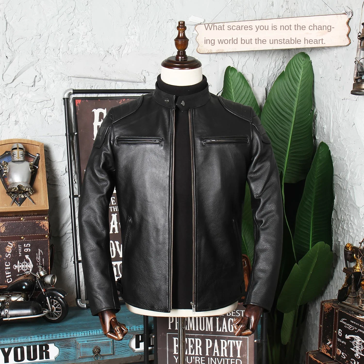 

Head Layer Cattle Heavy Genuine Leather Clothes Men's Motorcycle Clothes Leather Jacket Spring and Autumn Stand Collar Youth